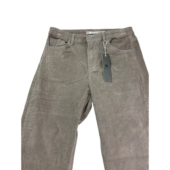 Tractr Mona High Rise Corduroy Pants 4/27 Slim Fit Taupe Cut Off Raw Hem New - Picture 2 of 7